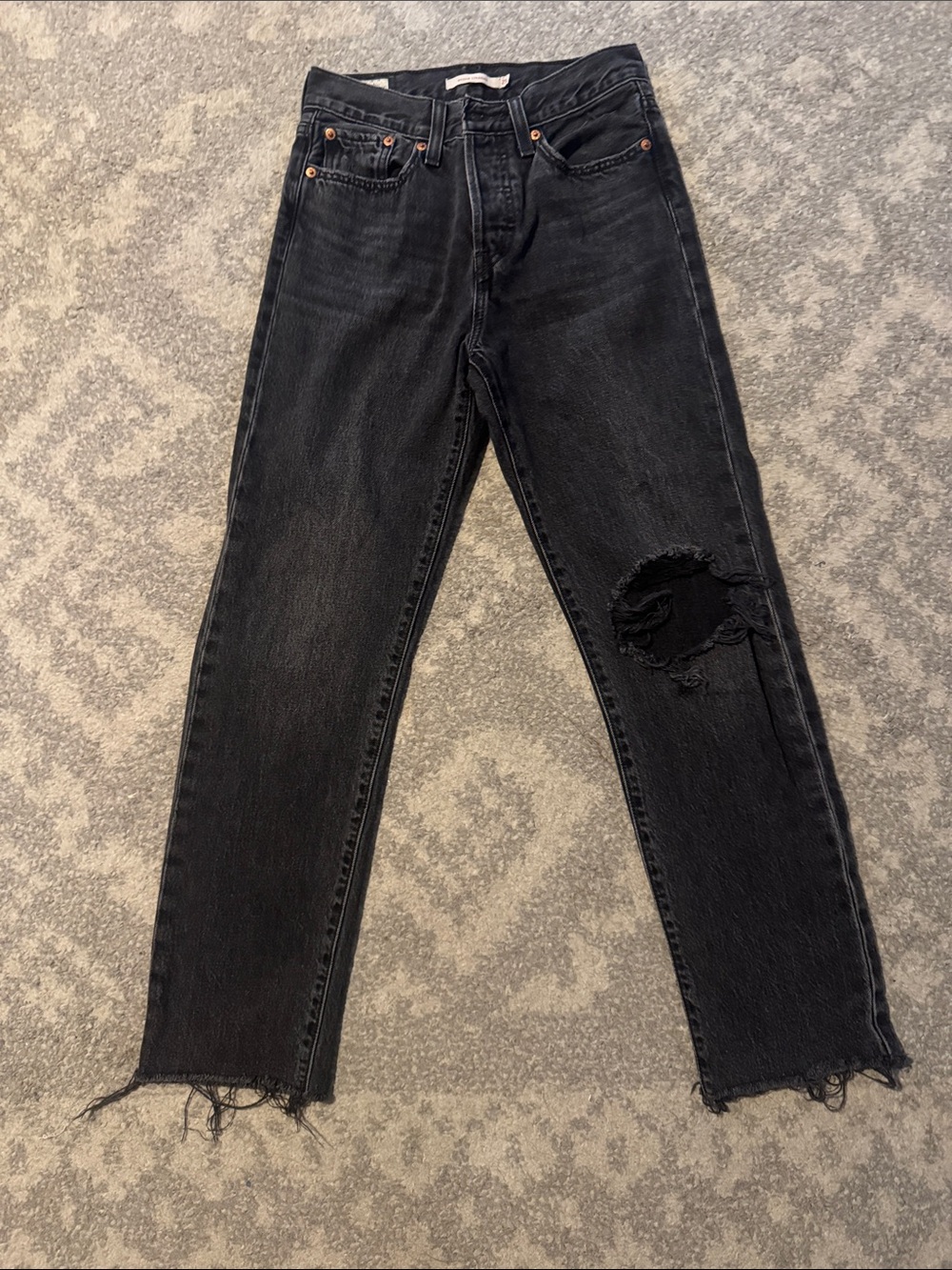 Levi's Black Straight-Leg Ripped Jeans